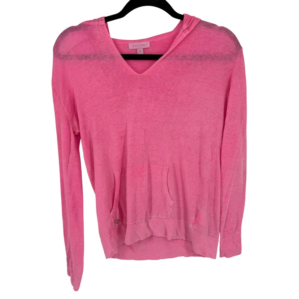 Lilly Pulitzer Hoodie Womens XS Pink‎ Excellent 100% Linen V-Neck Sweater 26024